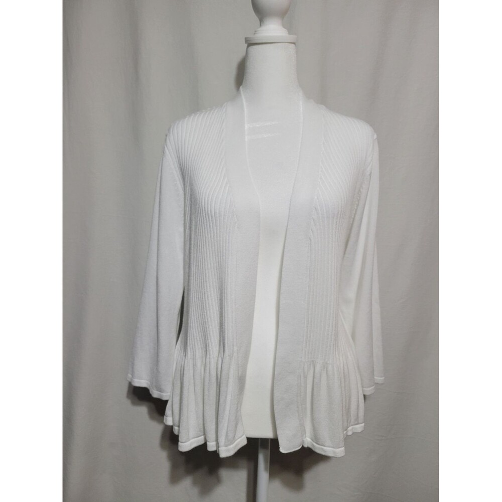 kathy ireland White Open-Front Peplum Hem Sweater Cardigan